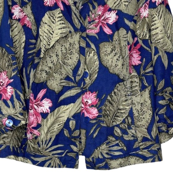 Chicos 100% Linen Lightweight Jacket (Size L) Tropical Print Button 3/4 Sleeve - Picture 3 of 8